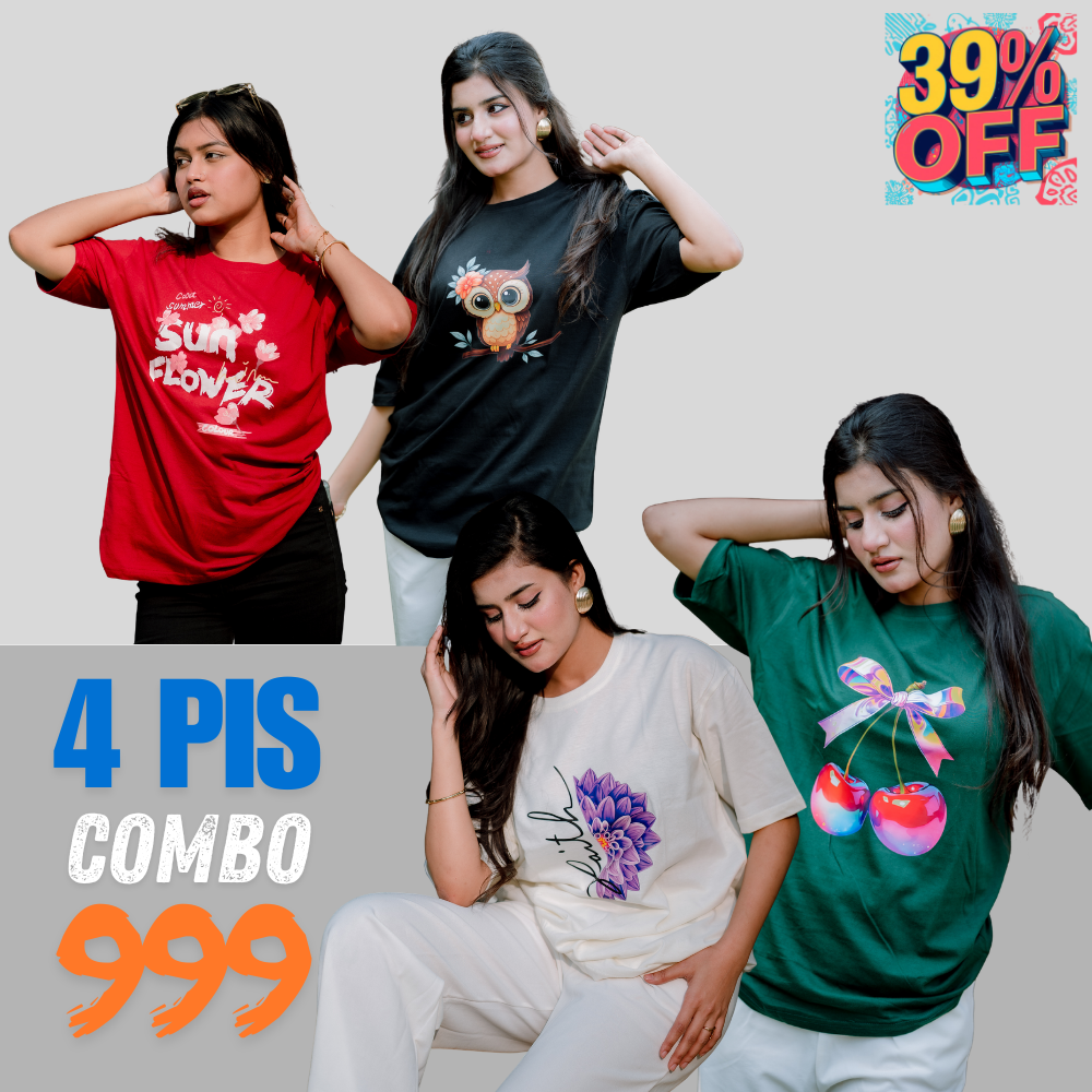 ৪ পিস টি-শার্ট কম্বো পেয়ে যাচ্ছেন ৯৯৯ টাকায়