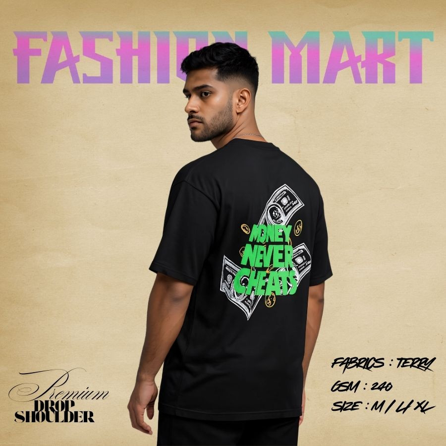 Men's Premium Drop Shoulder T-shirt (Money Never Cheats-Black)
